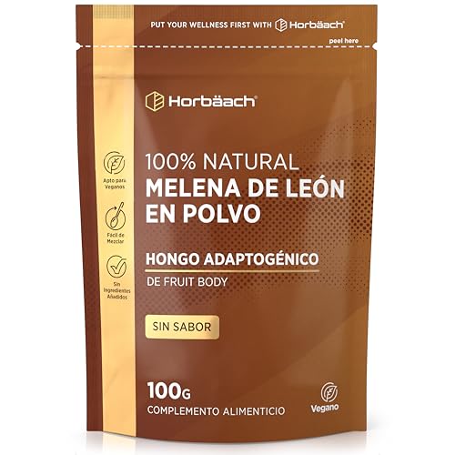Melena de Leon Polvo 100g | Hongo Hericium | Seta de Melena de León | Suplemento de Lions Mane Mushroom de Alta Resistencia | Horbaach