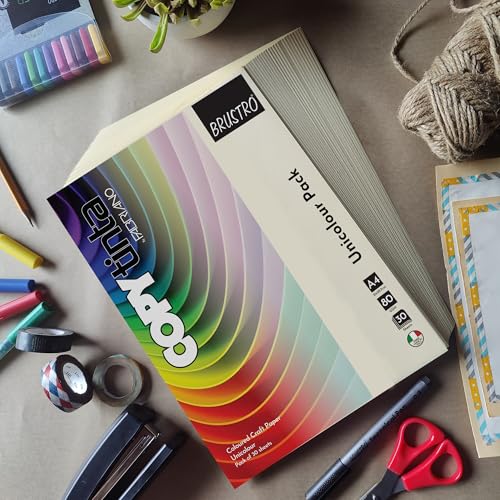 Image of BRUSTRO Copytinta Coloured Craft Paper A4 Size 80 GSM Ivory Shade (Avorio), 30 Sheets Pack | Double Side Colored, Ideal for Origami, Scrapbooking, Making Card, DIY Art & Craft.