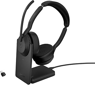 Jabra Evolve2 55 Stereo Wireless Headset with Charging Stand, Air Comfort Technology, Noise-cancelling Mics, Active Noise Cancellation - MS Teams Certified, Works with Other Platforms - Black