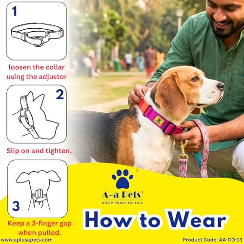 Image of A+a Pets Martingale Dog Collar | No Pull Design, No Neck Strain, No Choke Design | for Large & Medium Dogs | Rust Free, Waterproof Nylon Training Collar (Pink & Yellow), 30 x 2.5 cm