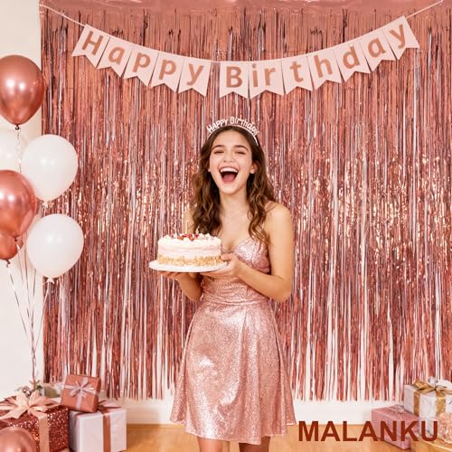 Rose Gold Srteamers Party Backdrop 2 piezas 1x2 m miniatura 3