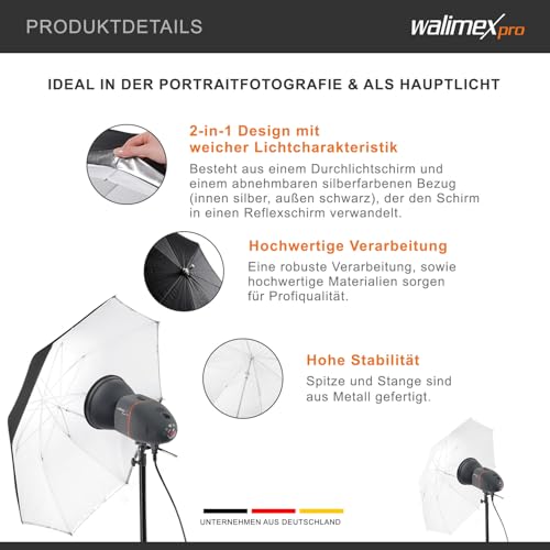 Parapluie reflex et translucide 2 en 1 blanc 84cm pour adoucir la lumière crue - 4