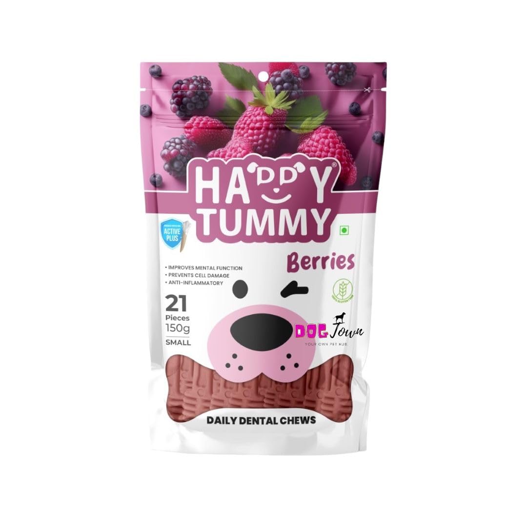 DOGTOWN Happy Tummy Dental Chews for Dogs - 150g (21 Pieces) | Berries Flavoured Chewy Treats for Pets | for Healthy Vision, Skin and Coat of Your Furry Friend | Pack of 16 (B0CWGYNB5M) Amazon Price History, Amazon Price Tracker