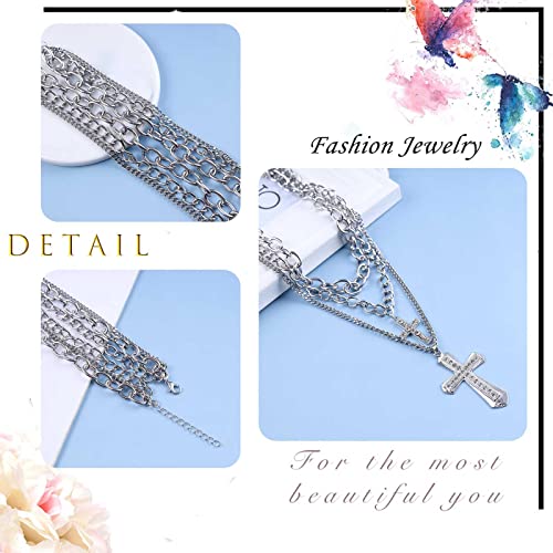 Cubic Zirconia Cross Necklace Vintage Baroque Pearl Chain Beads Necklace Silver CZ Cross Pendant Necklace Shiny Diamond Chain Faith Cross Choker Necklace Y2K Jewelry for Women and Girls4