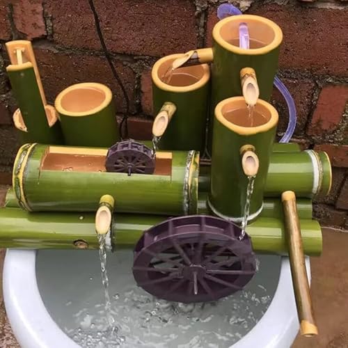 Kit fontana solare in bambù Zen con ruota per vasca per uccelli, giardino, stagno, patio, fontana ecologica per il relax e l'attrazione della fauna selvatica