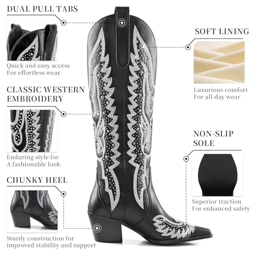 ADAMUMU Womens Wide Calf Cowboy Boots Classic Western-Style Cowboys Boots for Women Pointed Toe Womens Cowgirl Boots with Chunky Heel Non-Slip Sole for Adding Timeless Elegance to Your Wardrobe3