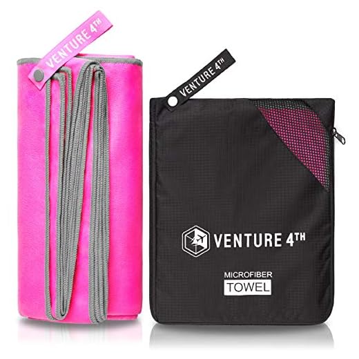 VENTURE 4TH Microfibre Travel Towel - Sports Towel: Packable Personal Microtowel for Athletic Men and Women - Fluffy and Absorbing (Pink-Gray Medium)