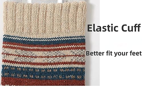 5-Pairs Vintage Knitting Stripe Reindeer Wave Pattern Women’s Fluffy Cute Crew Socks Warm Soft Cotton Calf Socks2