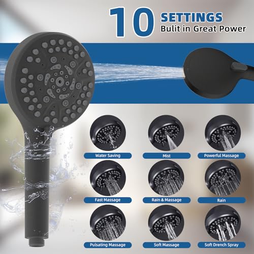 Image of 12 inch Metal Rainfall Shower Head with 10-Mode Handheld, Matte Black