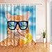 Produktbild AdaCrazy Katze im Urlaub Trinken Orange Hintergrundmuster Duschvorhang 3D-Druck Wasserdicht beschichtetes Bad aus Polyestergewebe mit 12 Haken 71 Zoll