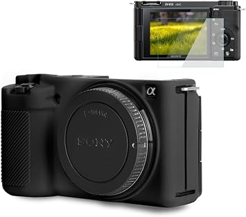Pocoukate Case for Sony ZV-E10 Vlog Camera, Soft Silicone Protective Cover Skin with ZVE10 Screen Protector Accessories for Sony Alpha ZVE10 / ILCZV-E10L Camera Silicone Case - Black