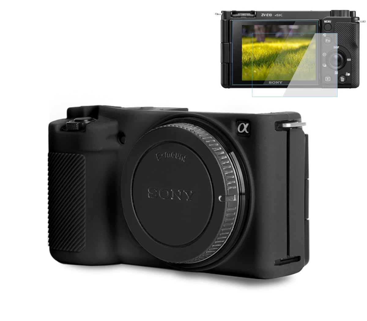 Pocoukate Case for Sony ZV-E10 Vlog Camera, Soft Silicone Protective Cover Skin with ZVE10 Screen Protector Accessories for Sony Alpha ZVE10 /
