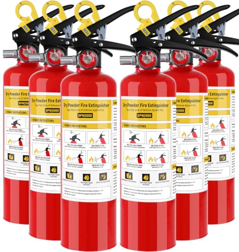 Image of 6 Pack ABC Dry Chemical Fire Extinguisher, 2.5 lb 1-A:10-B:C Fire Extinguisher for Home, Office, Boat, Truck, Quick Release Handle, Ideal for Electrical & Grease Fire