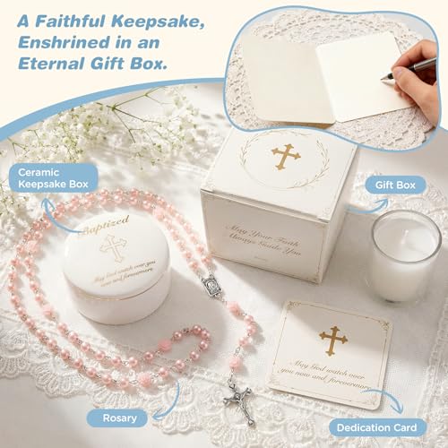 Image of NORBU Baptism Gifts for Girl, My First Rosary with Ceramic Keepsake Box, Rosary for Kids, First Communion & Baby Dedication Gifts for Newborn Baby Boys Catholic Christening Gift