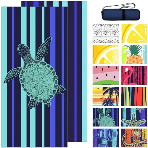 Bnuitland Turtle Pattern Beach Towel (35X75 inches), Oversized Quick Drying Absorbent Sand Free, Lightweight Towels for Travel Swimming Pool Picnic, 88% Polyester and 12% Polyamide,Blue