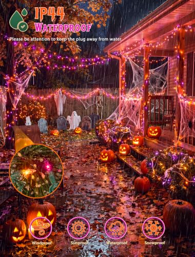 Hopolon Purple and Orange Halloween Lights,2PACK Total 100Count,Green Wire - image 6