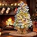 Small Mini Table top Flocked Christmas Tree with 50 LED Lights 24 Inch /2FT Little Prelit Christmas Tree Decorated Gift Boxes and Hanging Ornaments for DIY Christmas Decoration