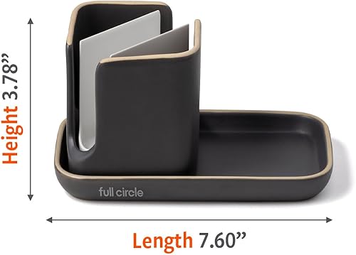 Miniatura 9 de Full Circle Stash, Organizador de fregadero de cerámica para cocina, elegante soporte modular para esponjas y cepillos de platos, gris y blanco, 11"