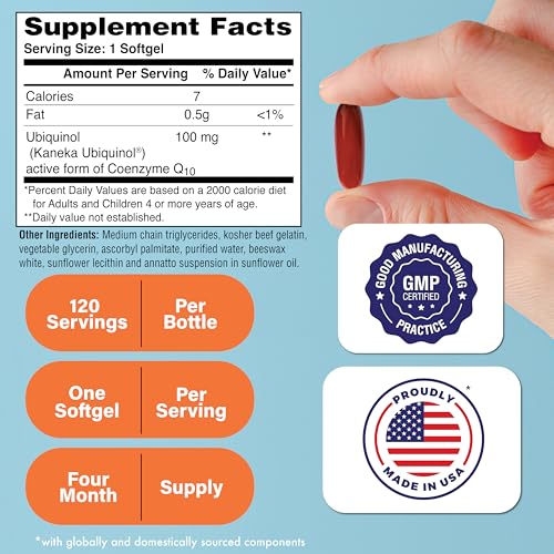 Image of Health Thru Nutrition Ubiquinol 100mg 120 Softgels Kaneka QH Active CoQ10 | Reduced Form CoQ-10 Supplement, High Absorption, Cardiovascular & Mitochondria Function Support, 3rd Party Tested, Non-GMO