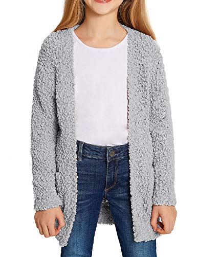 GRAPENT Girls Grey Casual Open Front Long Sleeve Cardigan Pocket Knit Sweater Outwear Small (4-5 Years)