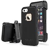 IPhone se Case, IPhone 5S Case [HEAVY DUTY] Built-in Screen Protector 4 Layer Rugged Rubber Cover Hybrid Hard Shell [With Kickstand] (black)