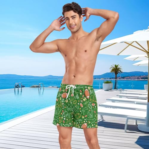 Mens Swim Trunks Football Sports Swim Shorts Quick Dry Beach Shorts with Compression Liner and Zipper Pocket, L4