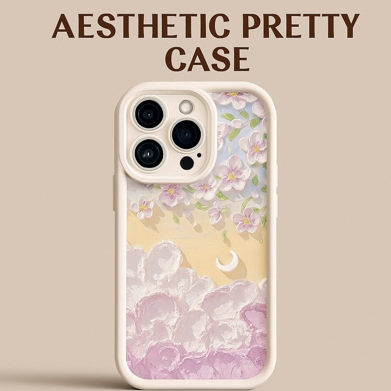 Image of COVERLY Flower Pattern Back Case Cover for iPhone 12 Pro | Hot Pastel Oil Painting Cute Design | Camera Lens Protection | Soft TPU Silicone Fashion Aesthetic Cover for Girls & Women (White,Shockproof)