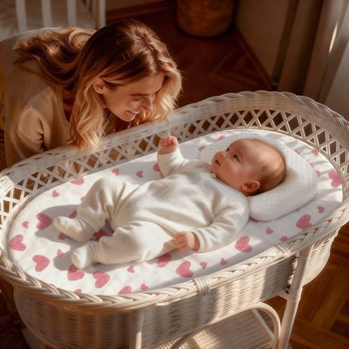 Image of Baby Bassinet Sheets for Baby Boy Girls,4-Pack Fitted Bassinet Sheets Set Compatible with Halo Bassinest Swivel Sleeper,Baby Delight,Angelbliss,32 inchX16 inch (Pink Collection)