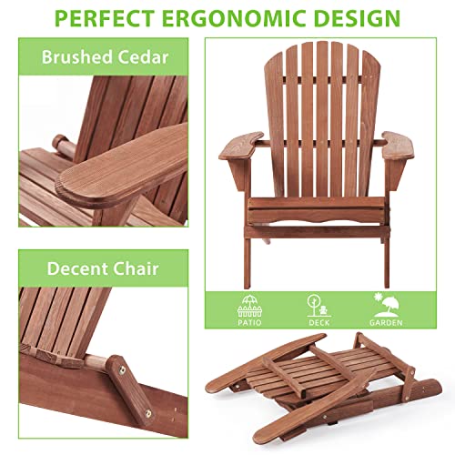 Folding Adirondack Chair Half Pre-Assembled, Outdoor Wood Patio Chair For Garden/Backyard/Firepit/Pool/Beach/Deck #TOP3