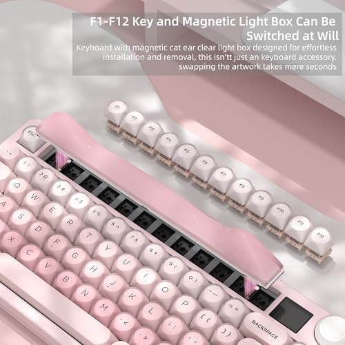 Image of Womier K80 75% Wireless Mechanical Keyboard with Screen and Knob Keyboard | Pink Cat Creamy Bluetooth Gaming Keyboard,RGB /Hot Swappable /PBT Keycaps,QMK /VIA Programmable for Mac /PC,Pink
