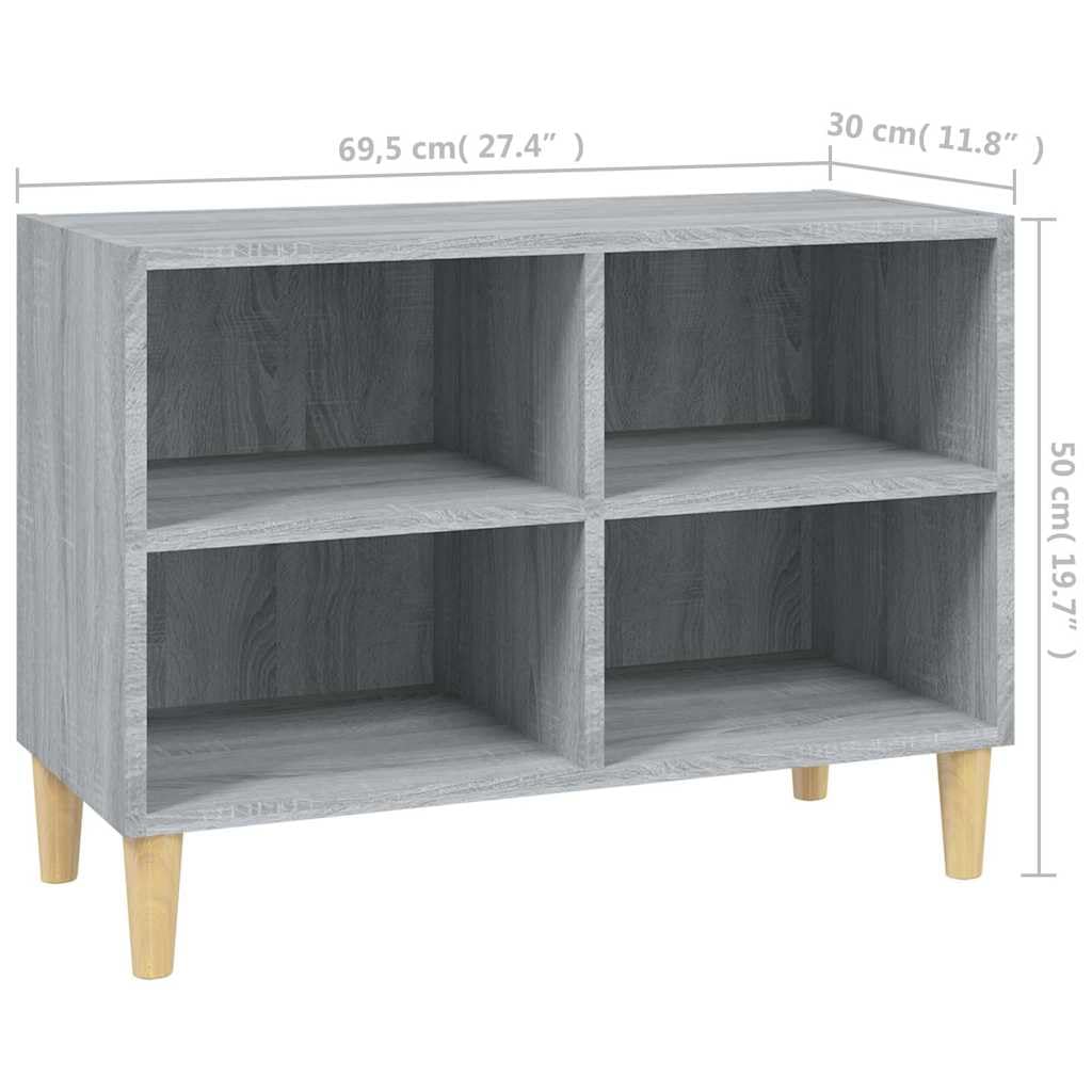 Mobile TV grigio Sonoma con gambe in legno massiccio di eucalipto, 69,5 x 30 x 50 cm, credenza con 4 scomparti e molto spazio per riporre oggetti, per soggiorno e home theater, mobile basso
