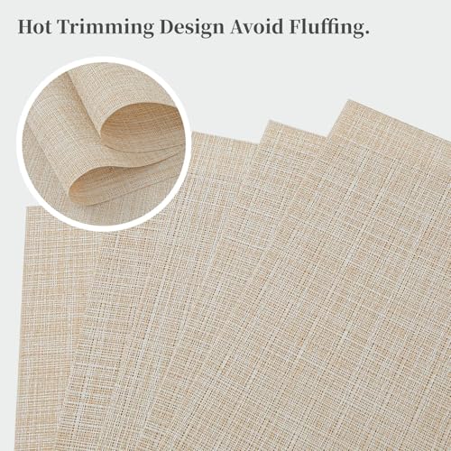 Image of Placemats Set of 6 Dining Table Place Mats | Placemats Table Mat PVC Material | Non-Slip Heat Resistant | Dining Tablemates Washable Anti-Skid | Size 45 x 30cm (Beige)