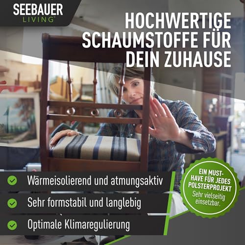 SEEBAUER living Schaumstoff Ultra Strong RG 60/70 (Sehr fest) 30 x 30 x 2 cm Schaumstoffplatte für Polster und Sitzkissen, Polsterschaumstoff als Zuschnitt für Sitzpolster