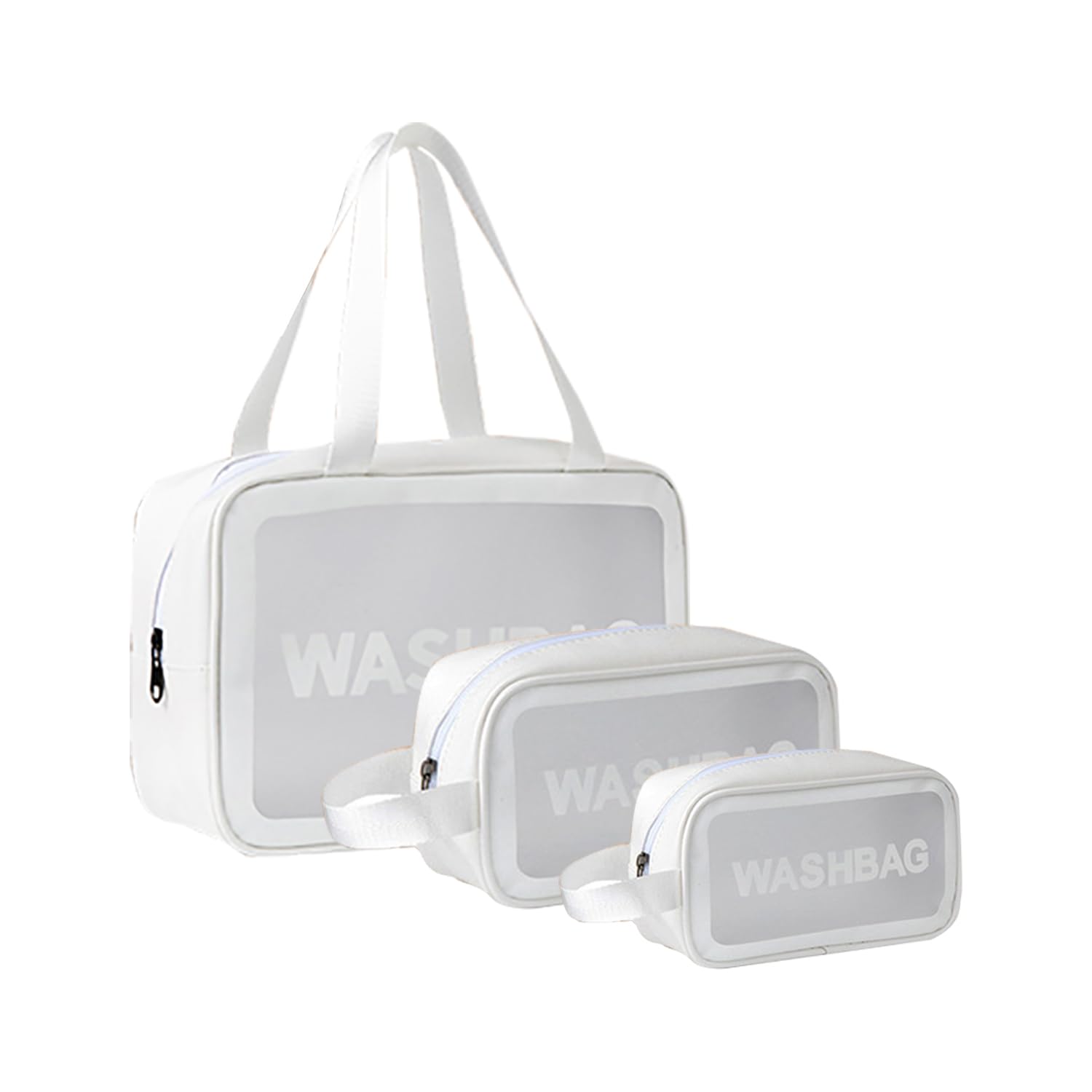 Kuber Industries Set of 3 Toiletry Bag | Travel Storage Carry Pouch | Waterproof Cosmetic Bags | Portable Carry Pouch for Men-Women | Transparent Wash Bag with Handle | ZH021WT | White-image-25
