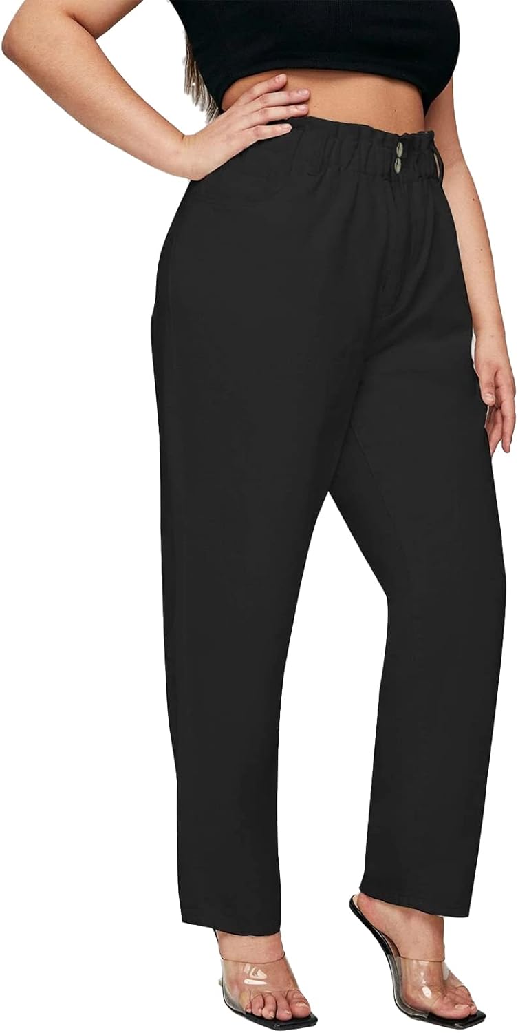 LEIJIJEANS Plus Size Khaki Jeans for Women Tapered Women Jeans Full Length Mom High Waist Tall Loose Harem Denim Pants