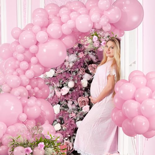 Image of 114pcs Light Pink Balloon Garland Arch kit, 18 12 10 5 inch Pastel Pink Latex Balloons Different Sizes for Engagement Bridal Bachelorette Princess Birthday Party Decorations