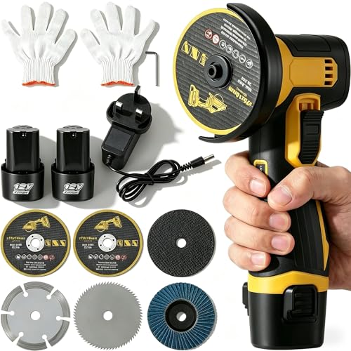12V Mini Angle Grinder Cordless Mini Angle Grinder Tool with 6 Cutting Discs 2pcs Batteries 3 in Grinding Disc 19500 RPM Cordless Angle Grinder Tool Kit for Cutting Polishing and Sharpening