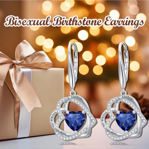TOUPOP Heart Birthstone Earrings 925 Sterling Silver Double Heart Leverback Earrings Love You for Always and Forever Jewelry Anniversary Birthday Christmas Gifts for Women Wife Her3