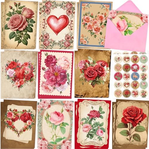 ceiba tree 20Pcs Vintage Valentines Day Cards 5 x 7Inch Retro Flo...