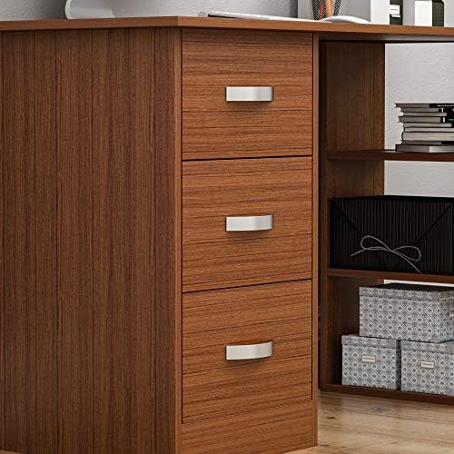 Vida Designs Mason Computer Desk with Shelves and 3 Drawers, Home Office PC/Laptop Gaming Table, Study Workstation, Furniture Walnut, Engineered Wood
