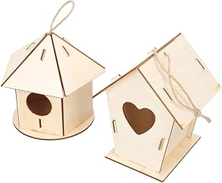 Yardwe Outdoor Toys 4 pcs wooden bird house Wood Bird House Craft Bird House Outside Wooden Bird Hut toy for desktop toys toy hand painting DIY toy DIY bird house model DIY bird house toy