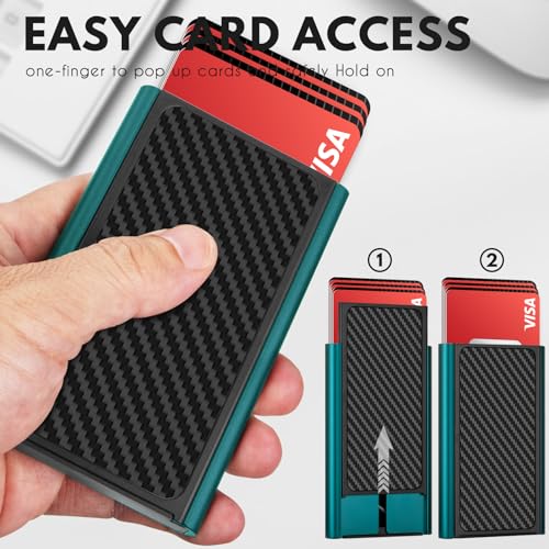 Pop Up Card Holder Wallet,Slim Minimalist Wallet for Men with Money Clip,Aluminum Front Pocket Mens Wallets,RFID Blocking Metal Card Case Stealth Wallet,Holds 6 Cards and Cash(Green)2