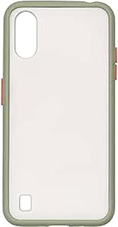 جراب موبايل خلفي صلب من البلاستيك بحواف سيليكون ملونة وظهر شبه شفاف لموبايل سامسونج جالاكسي A01 / A015F مقاس 5.7 بوصة - برتقالي وزيتي