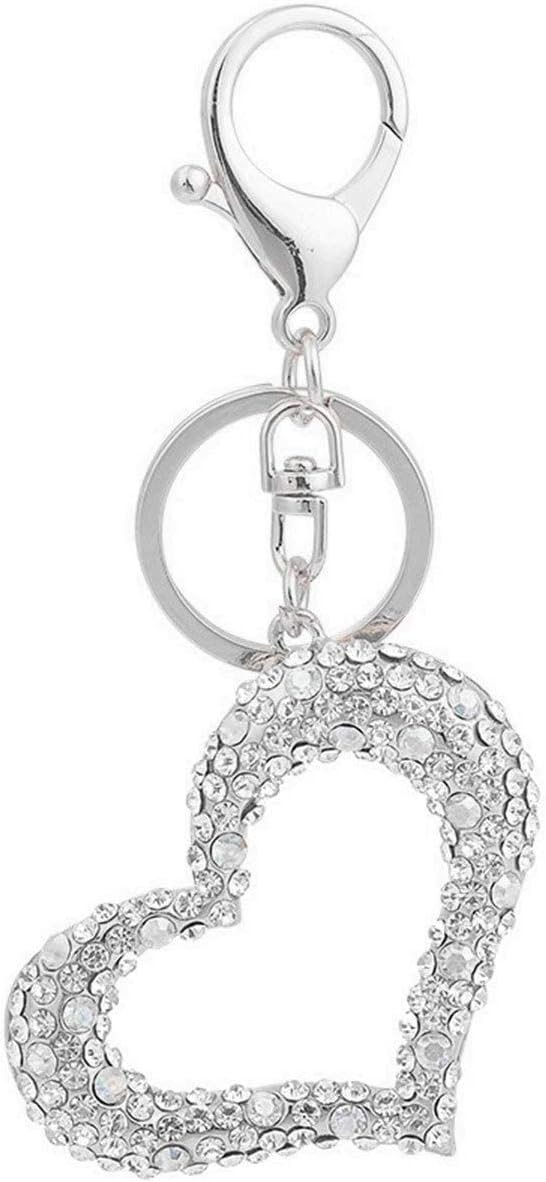 Bling Crystals Heart Ring Circle Shape Keychains Glitter Key Rings for Women Girls Car Bag Pendant Purse Charm