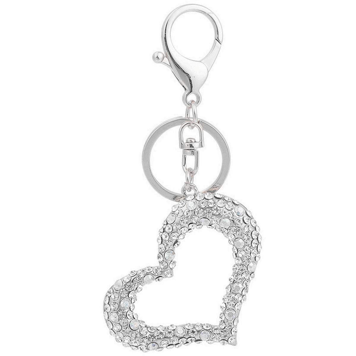 Reizteko Bling Crystals Heart Ring Circle Shape Keychains Glitter Key Rings for Women Girls Car Bag Pendant Purse Charm (silver)