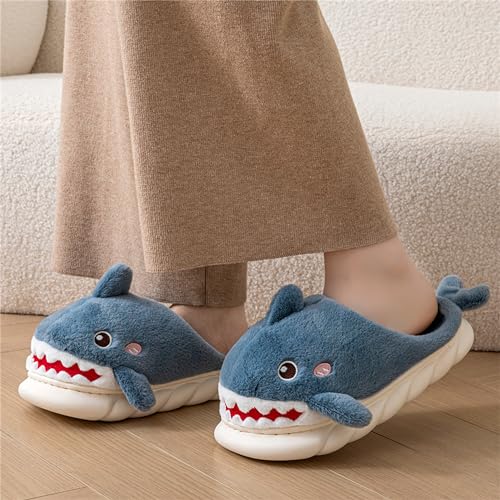 Animal slippers for Women Men Cute Shark Slippers Cozy adult home winter fuzzy cotton slippers 6