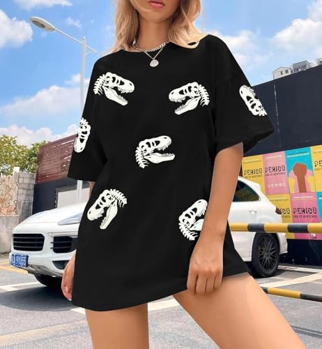 Dinosaur Shirt Women Oversized Cute Dinosaur Graphic Tees Funny Dinosaur Movie Shirts Casual Holiday Short Sleeve Tops4