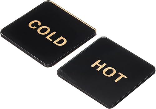 PATIKIL Etiqueta autoadhesiva para agua calientefría, paquete de 20 pares40 calcomanías cuadradas acrílicas para fregaderos de grifos, negrodorado