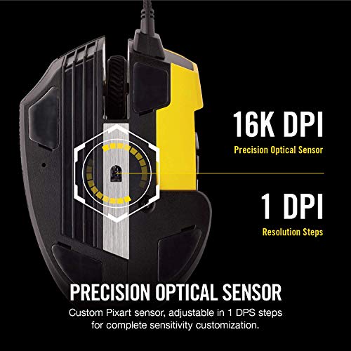 Image of Corsair Scimitar Pro RGB - MMO Gaming Mouse - 16,000 DPI Optical Sensor - 12 Programmable Side Buttons - Yellow, Model Number: CH-9304011-NA