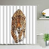 Cortina de ducha con estampado de leopardo africano y león con estampado de animales salvajes para bañera, decoración del hogar, regalo impermeable